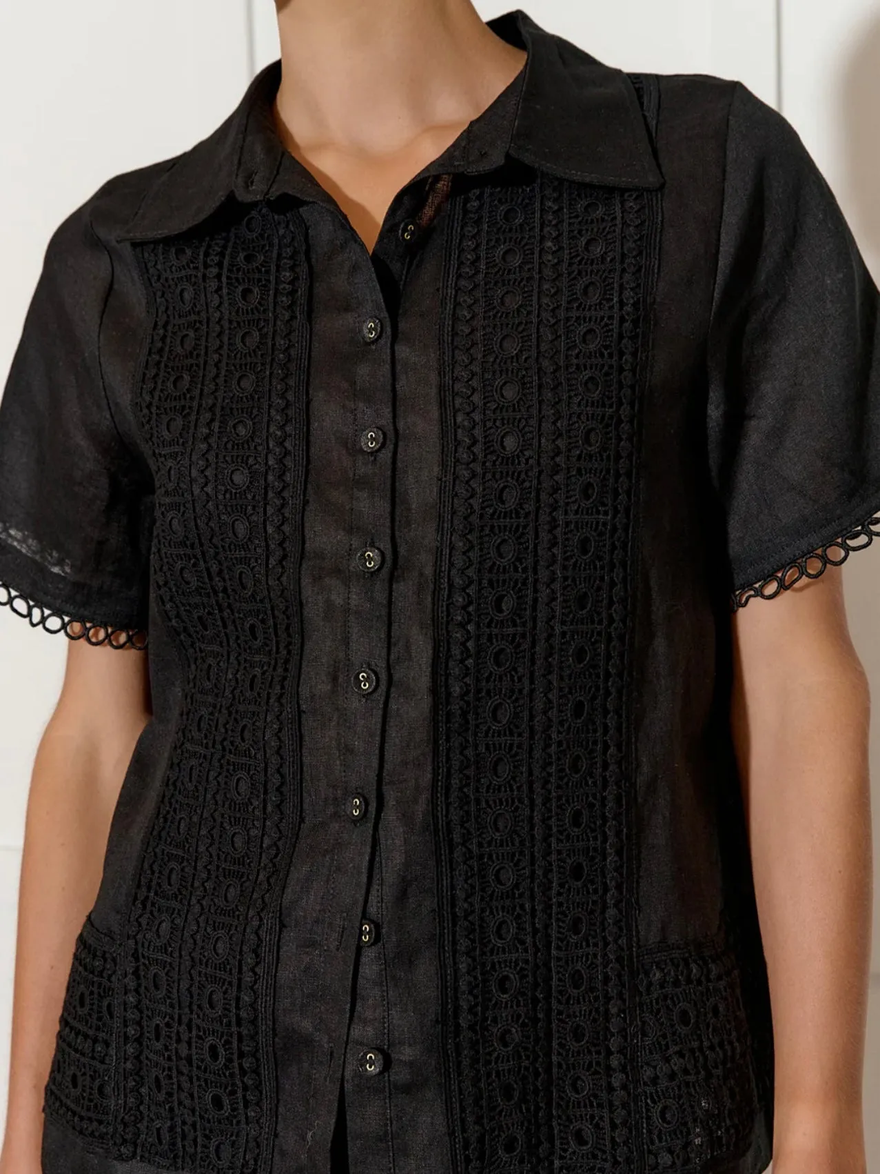 Vanessa Lace Panel Shirt : Black : Adorne