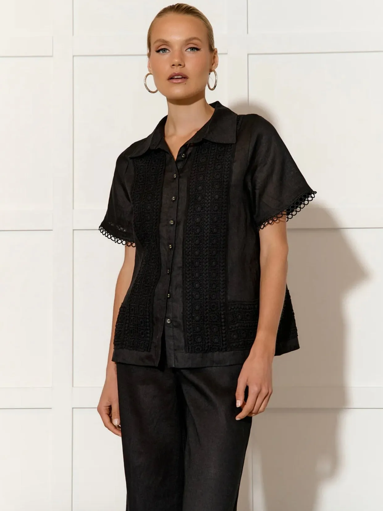 Vanessa Lace Panel Shirt : Black : Adorne