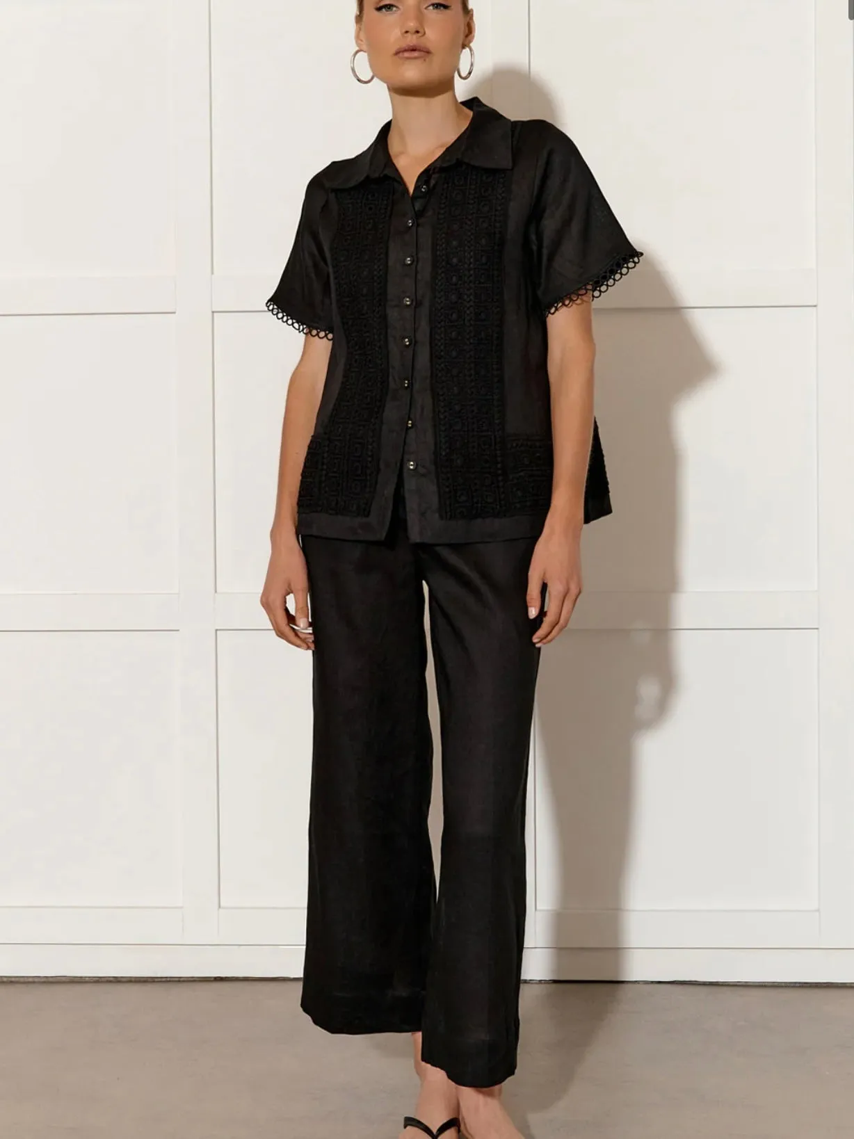 Vanessa Lace Panel Shirt : Black : Adorne