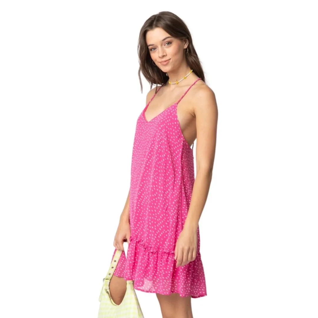 VERY J Pink Spotted Sleeveless Braided Strap Mini Dress ND30846-PINK