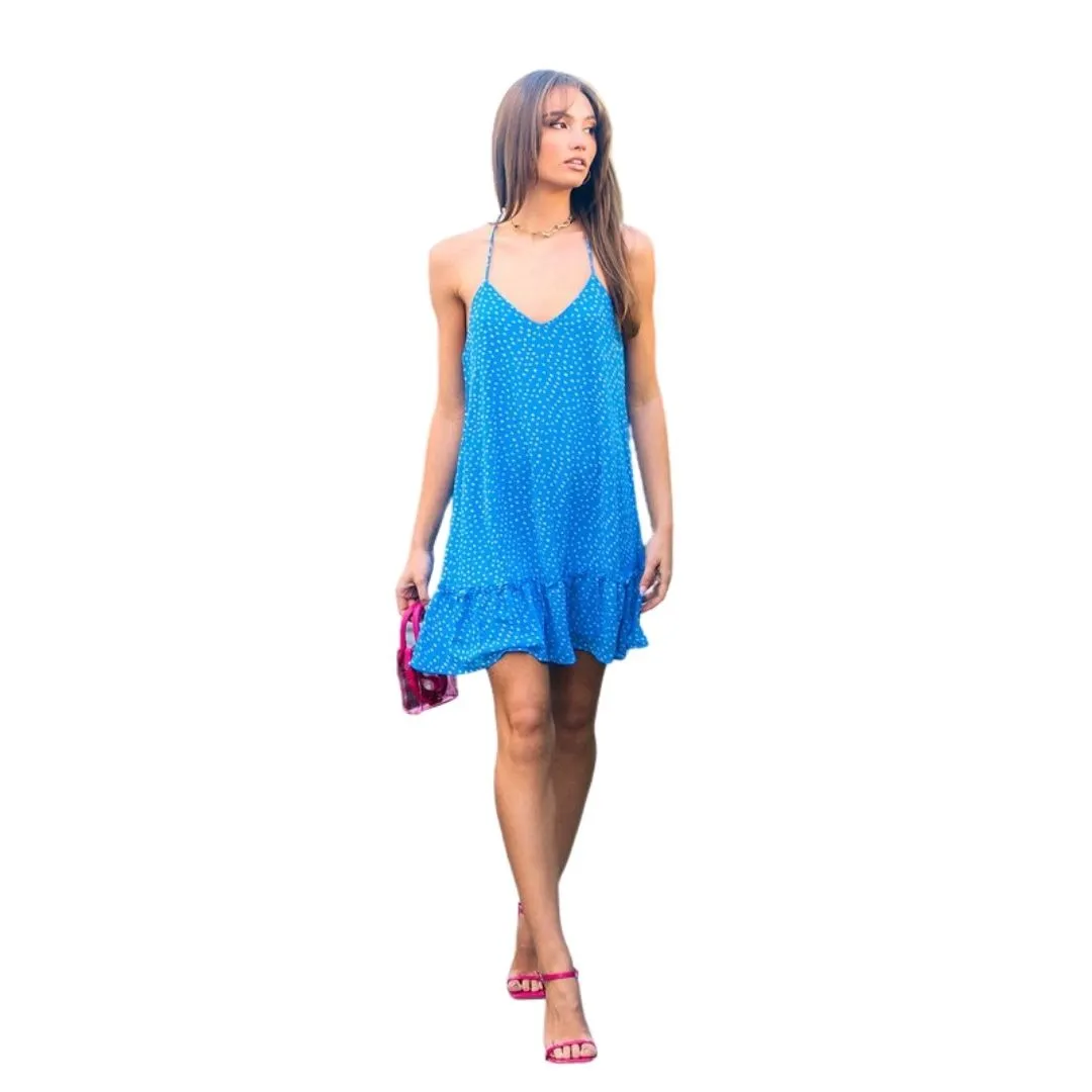 VERY J Pink Spotted Sleeveless Braided Strap Mini Dress ND30846-PINK