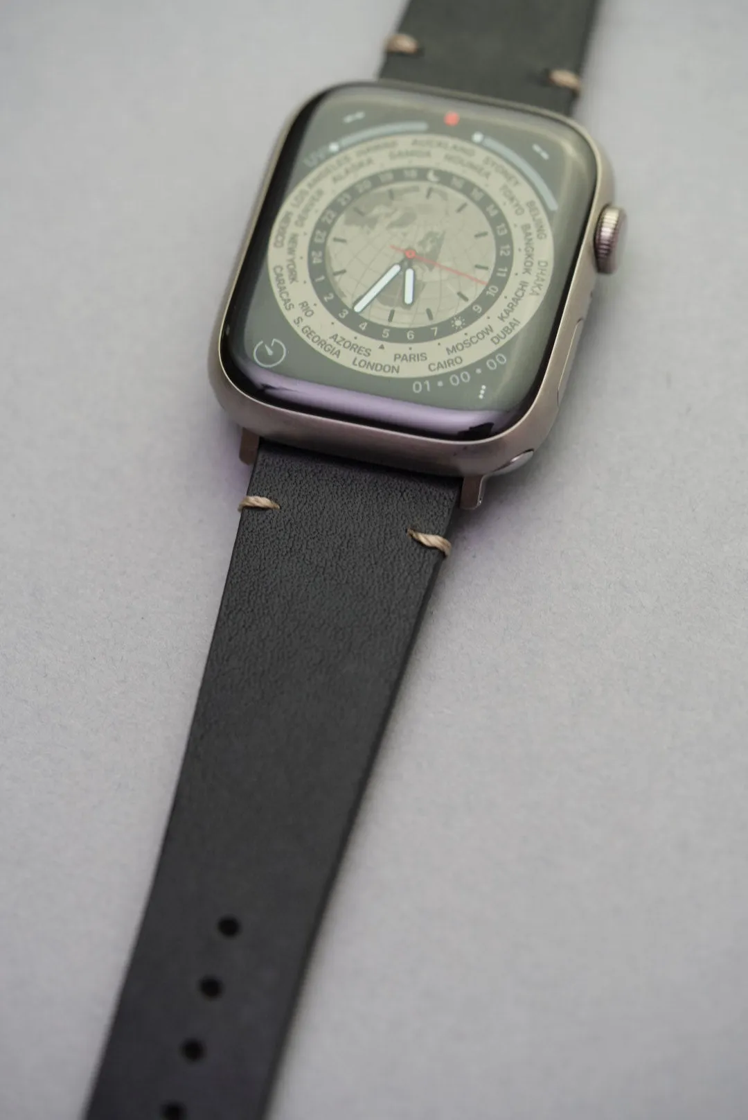 Vintage Lug Stitched Calfskin Leather Strap For Apple Watch