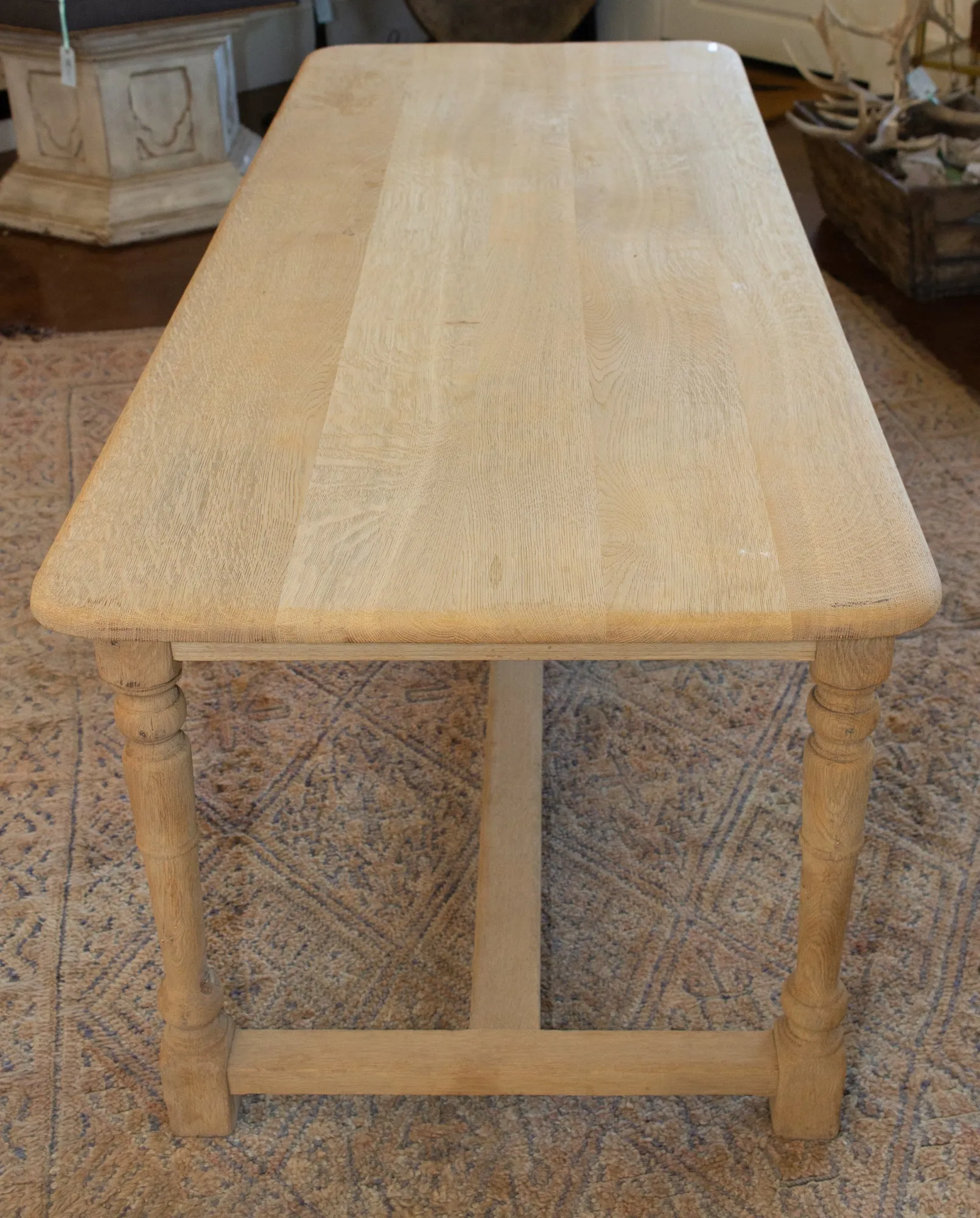 Vintage Stripped French Oak Farm Table with Turned Legs