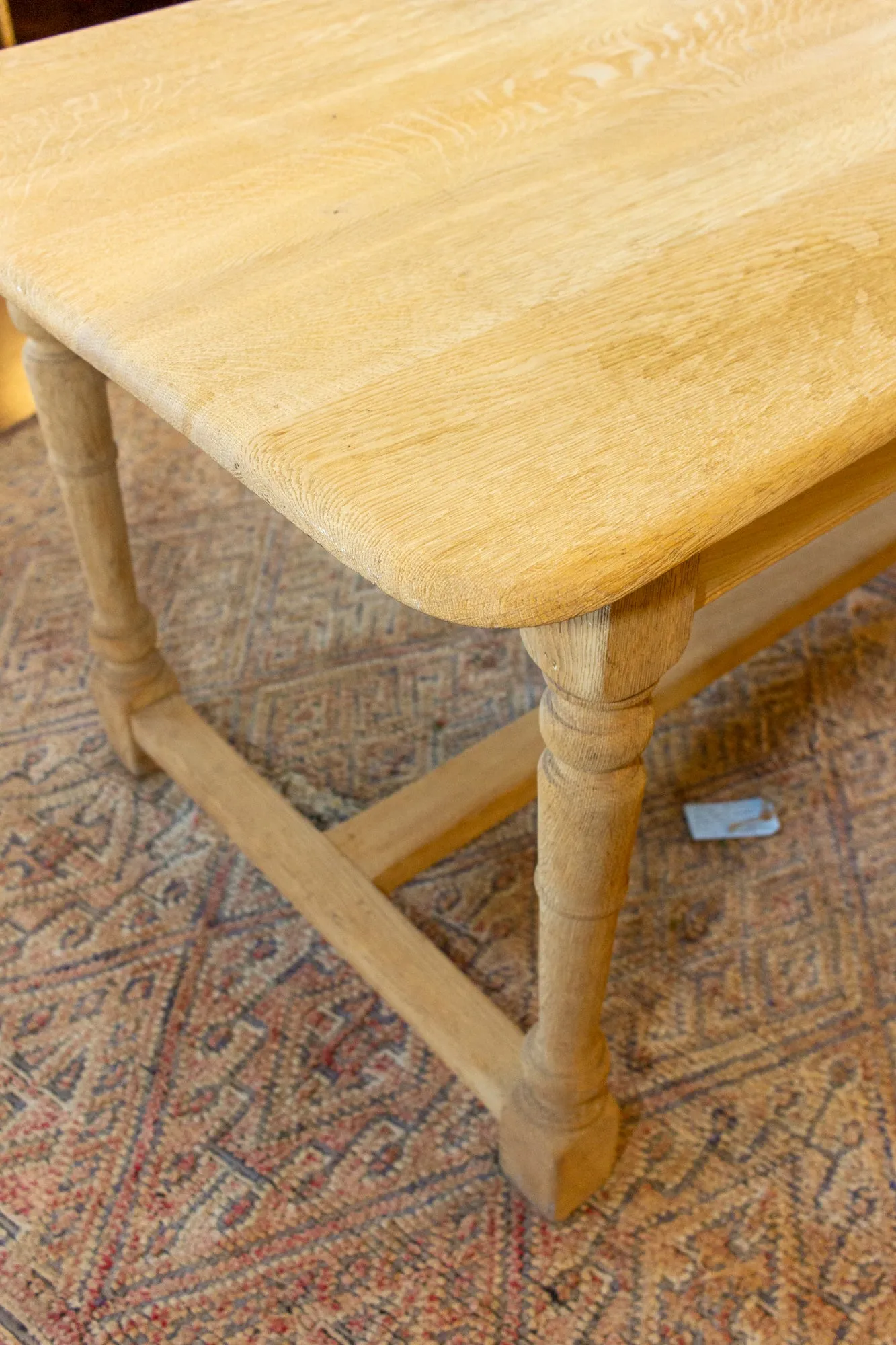 Vintage Stripped French Oak Farm Table with Turned Legs