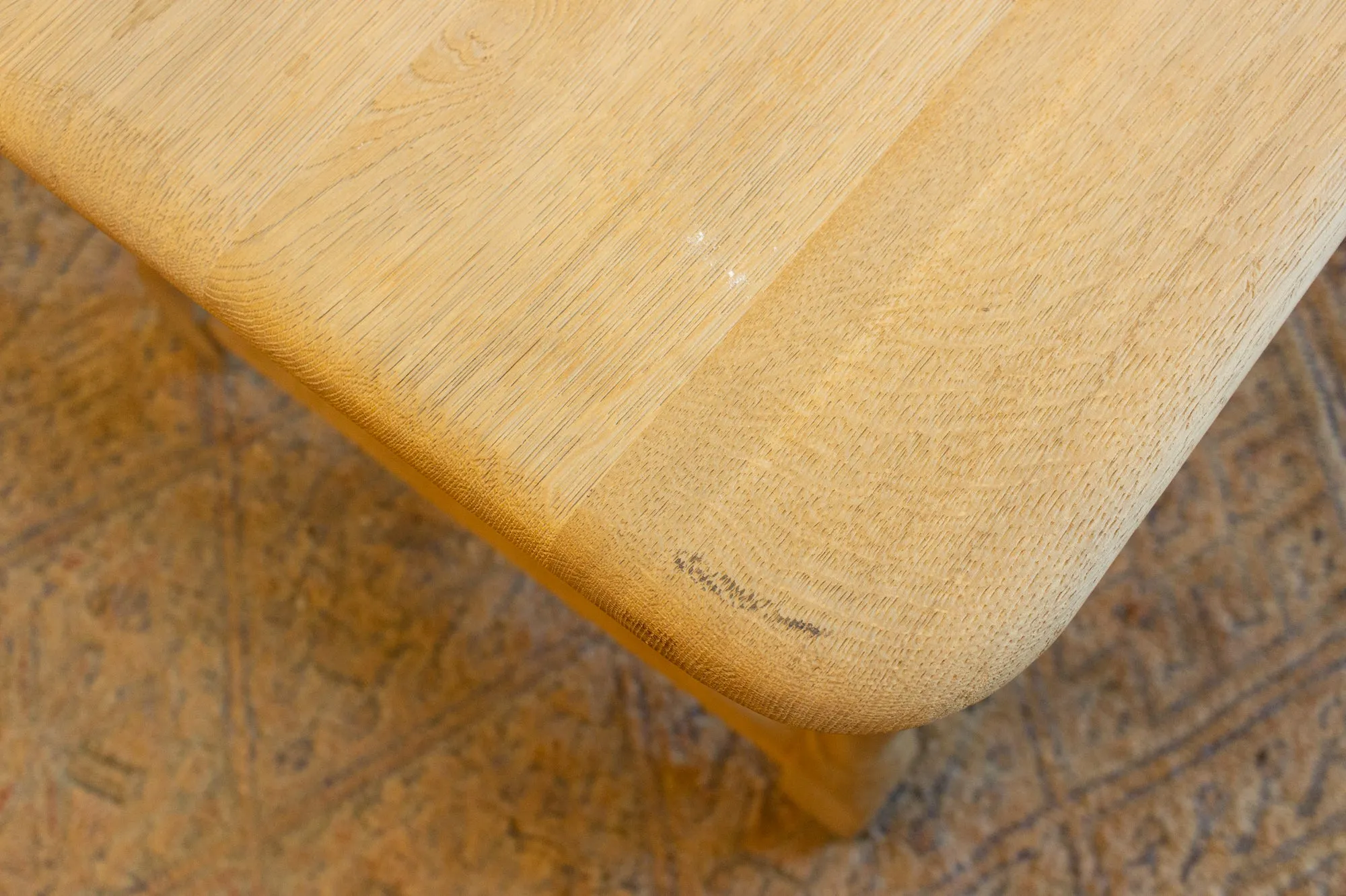 Vintage Stripped French Oak Farm Table with Turned Legs