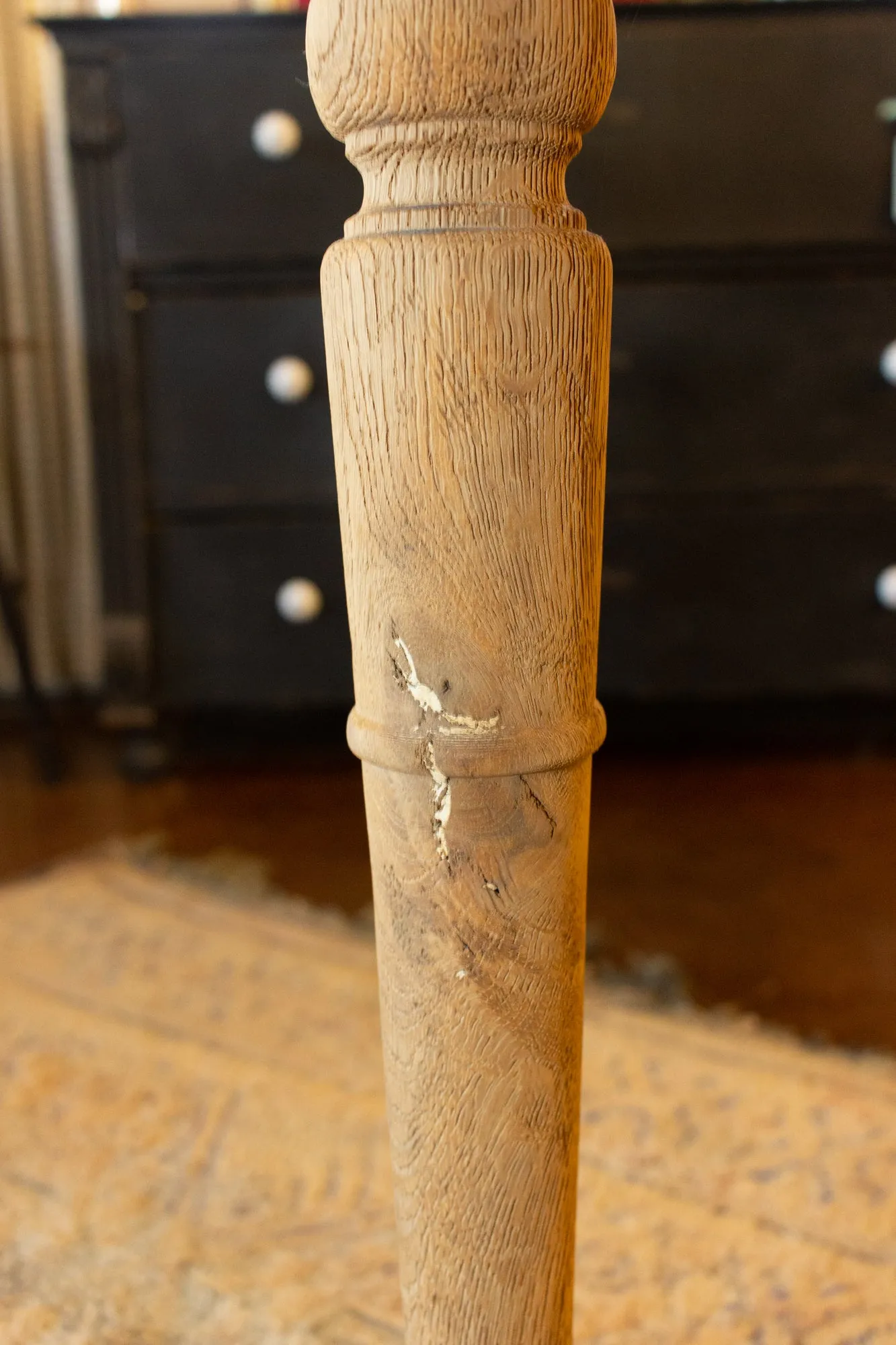 Vintage Stripped French Oak Farm Table with Turned Legs