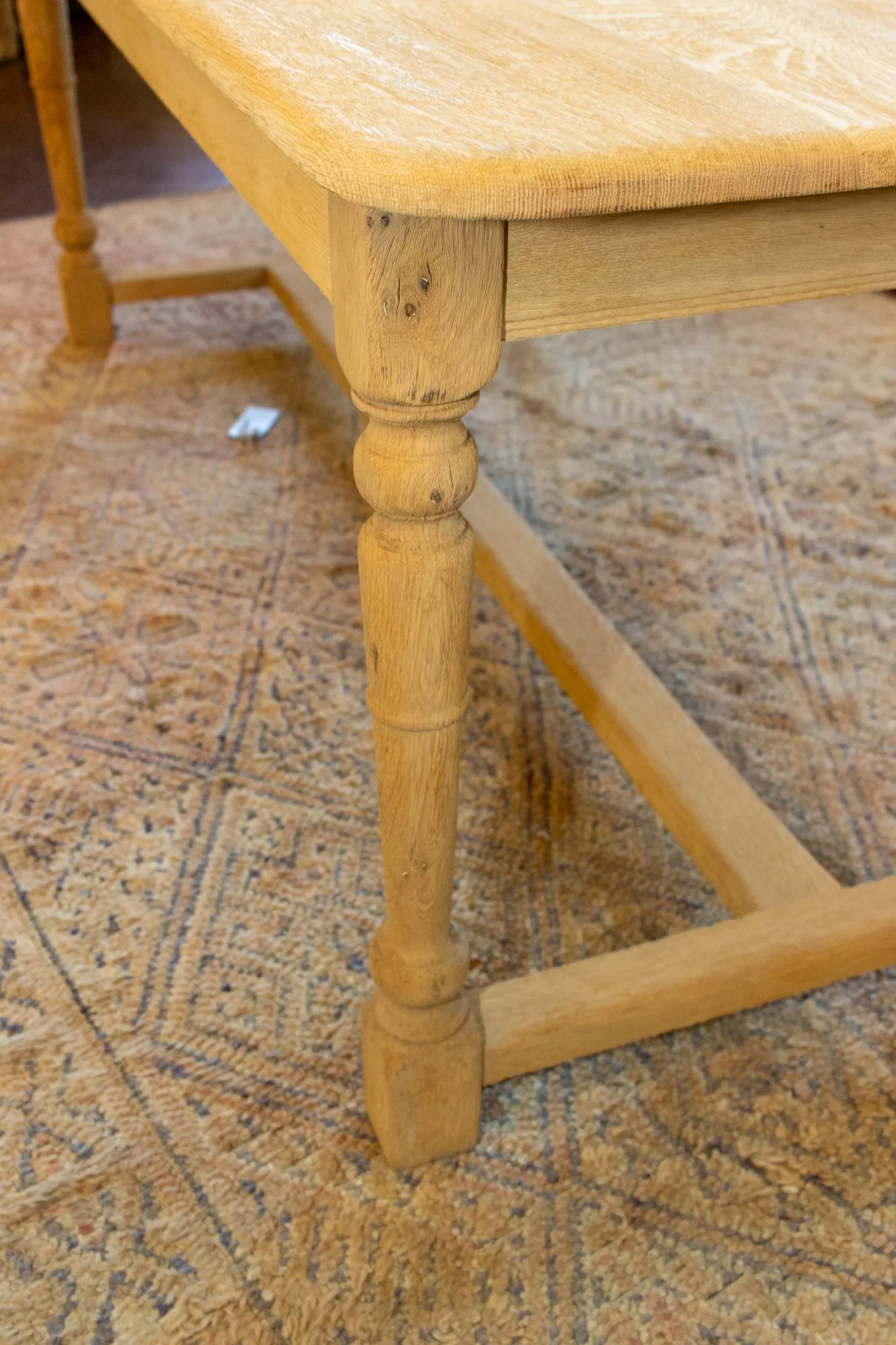 Vintage Stripped French Oak Farm Table with Turned Legs