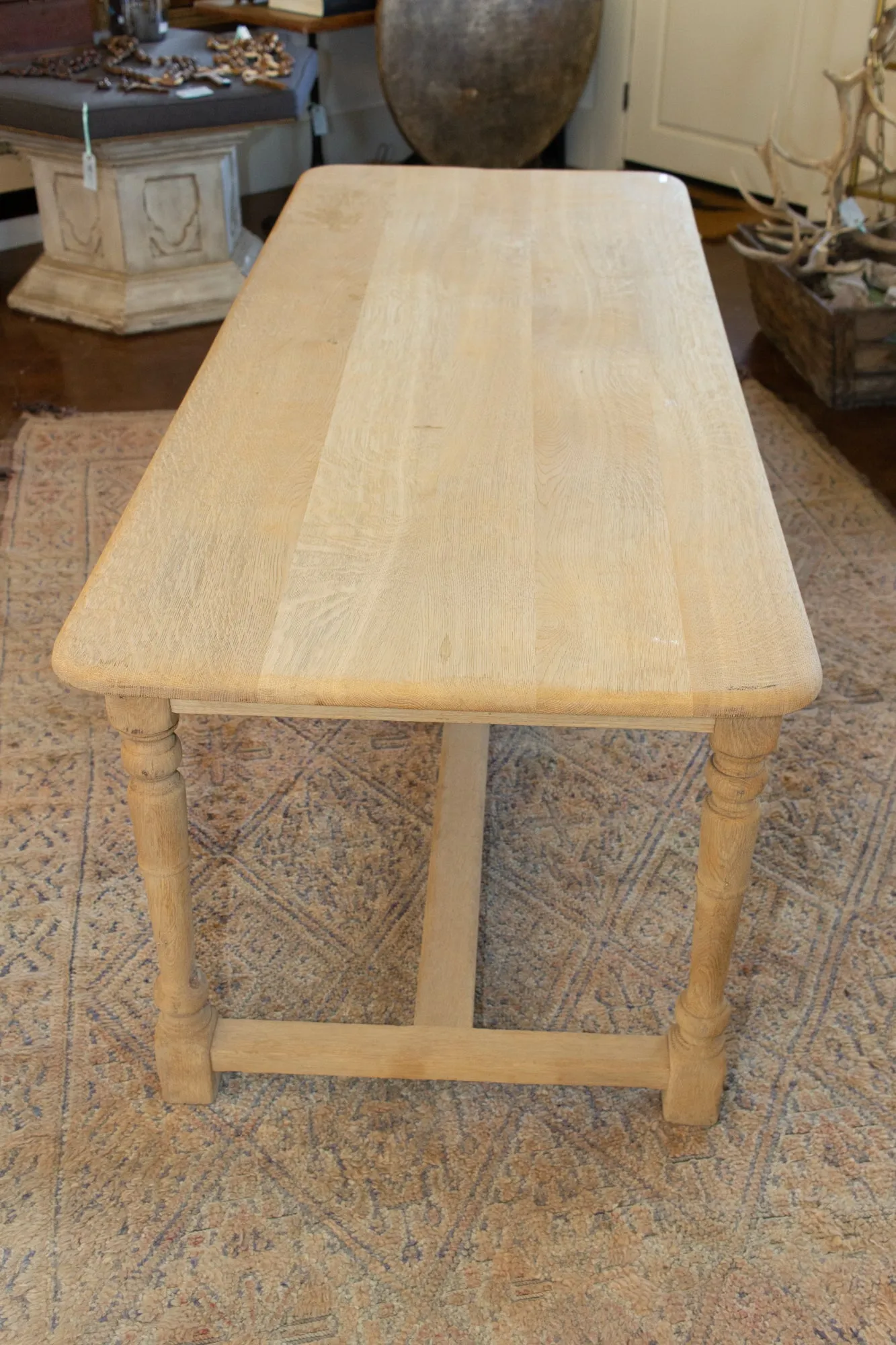 Vintage Stripped French Oak Farm Table with Turned Legs