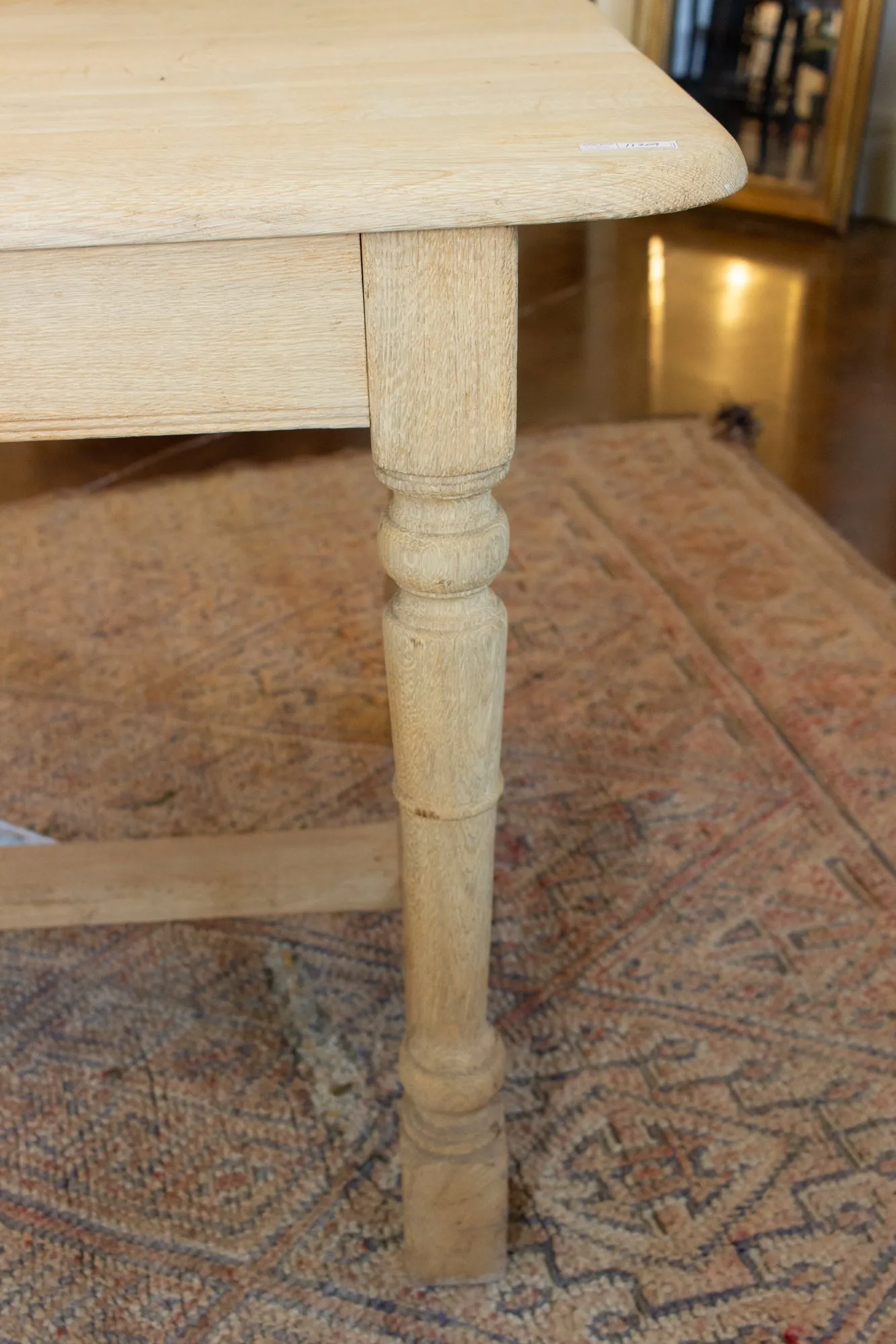 Vintage Stripped French Oak Farm Table with Turned Legs