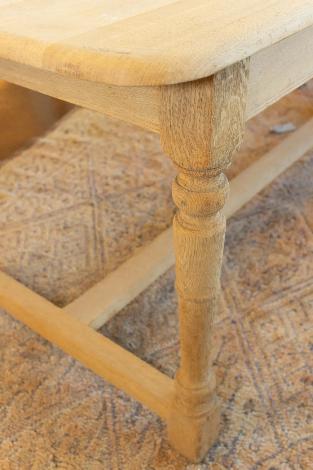 Vintage Stripped French Oak Farm Table with Turned Legs