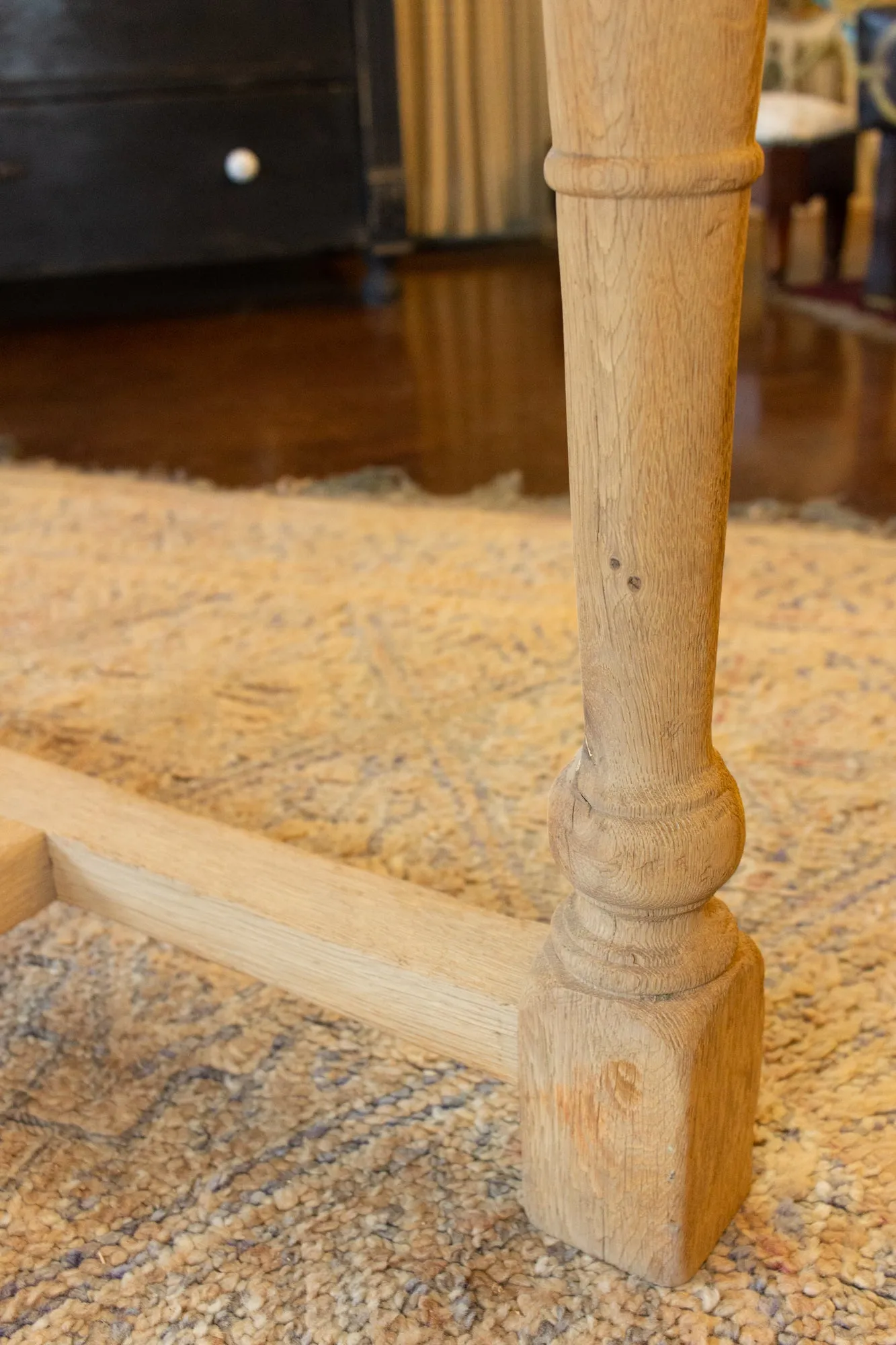Vintage Stripped French Oak Farm Table with Turned Legs