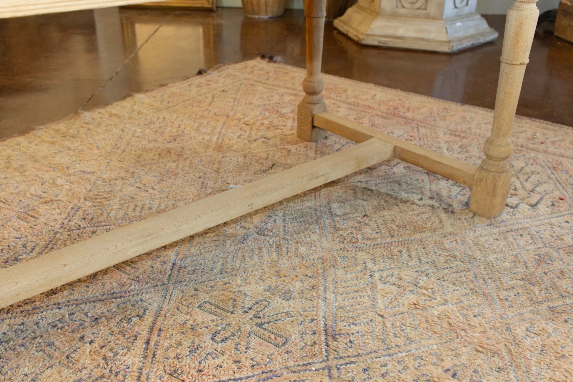 Vintage Stripped French Oak Farm Table with Turned Legs