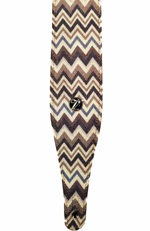 Vorson Linen Fabric Guitar Strap in Grey/Brown Zig Zag Pattern