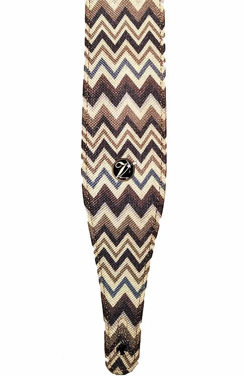 Vorson Linen Fabric Guitar Strap in Grey/Brown Zig Zag Pattern
