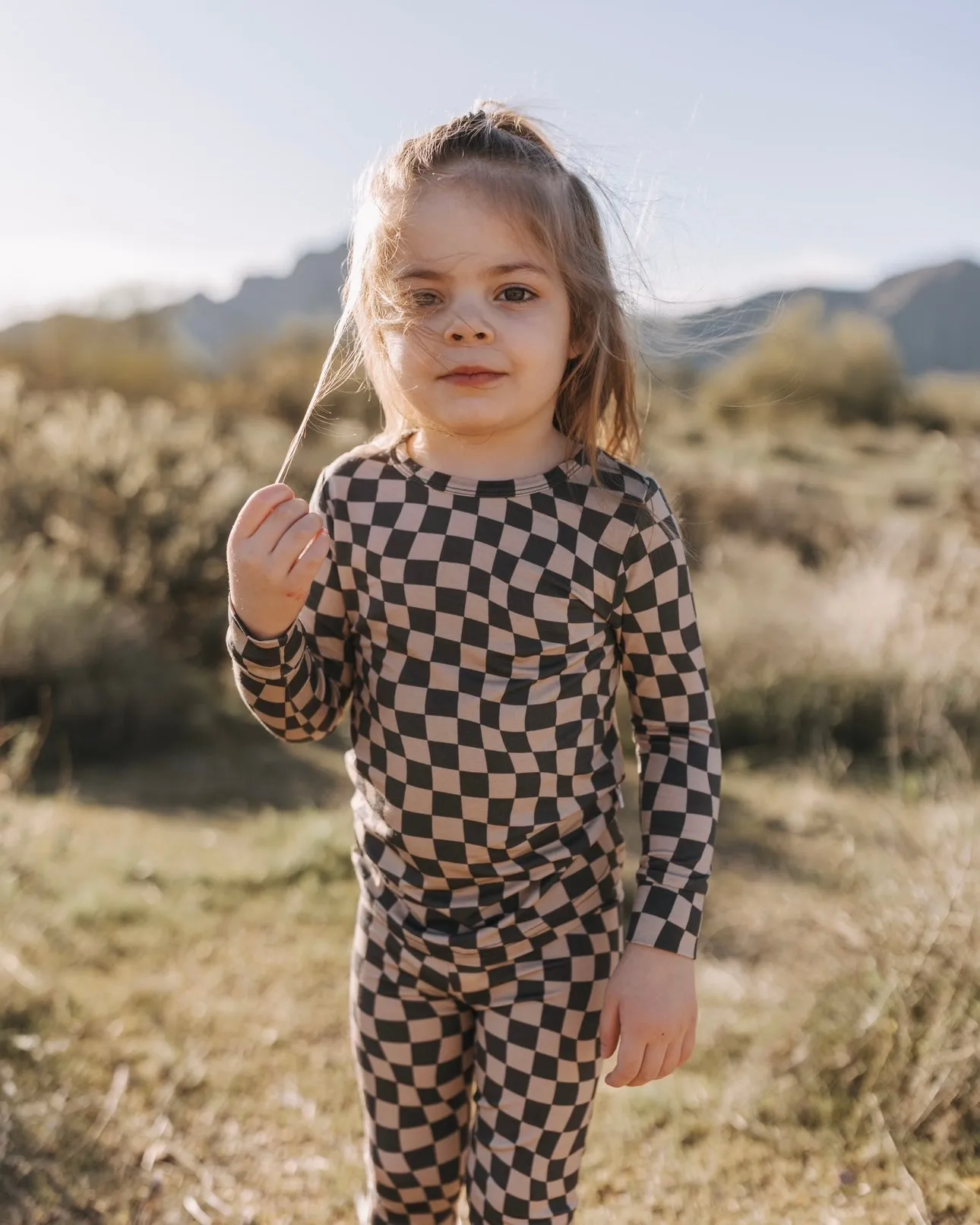 Wavy Checkerboard Two-Piece Set - Bamboo Pajama