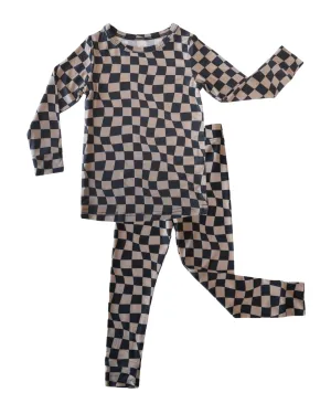 Wavy Checkerboard Two-Piece Set - Bamboo Pajama