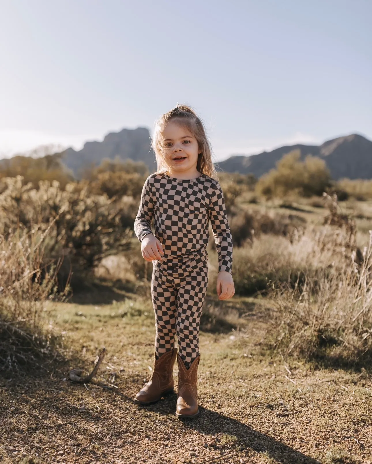 Wavy Checkerboard Two-Piece Set - Bamboo Pajama