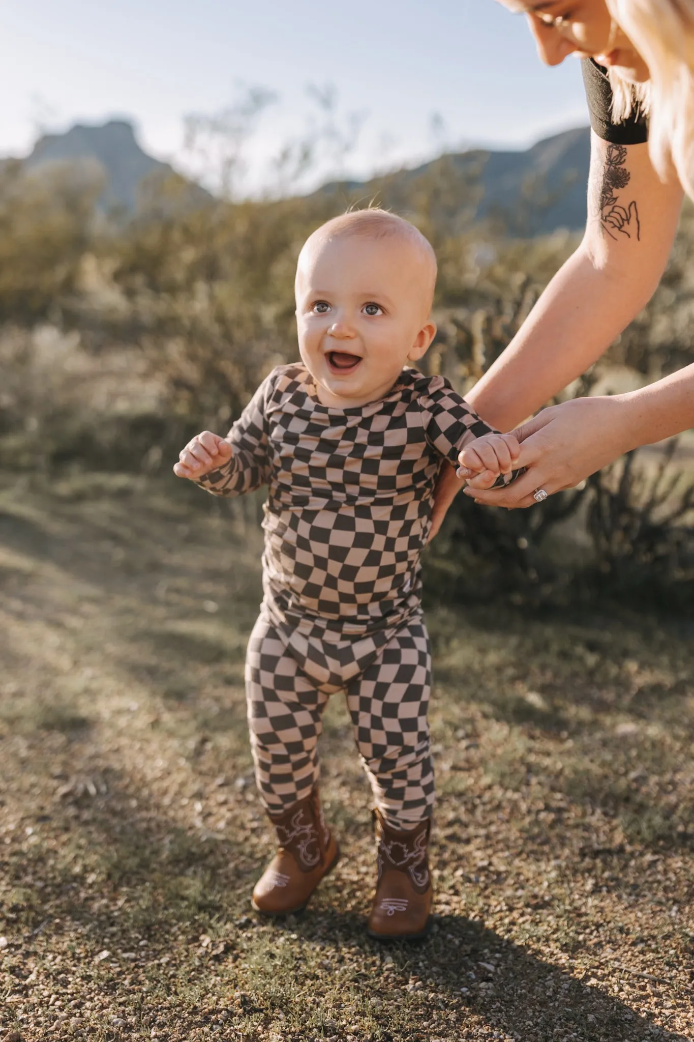 Wavy Checkerboard Two-Piece Set - Bamboo Pajama