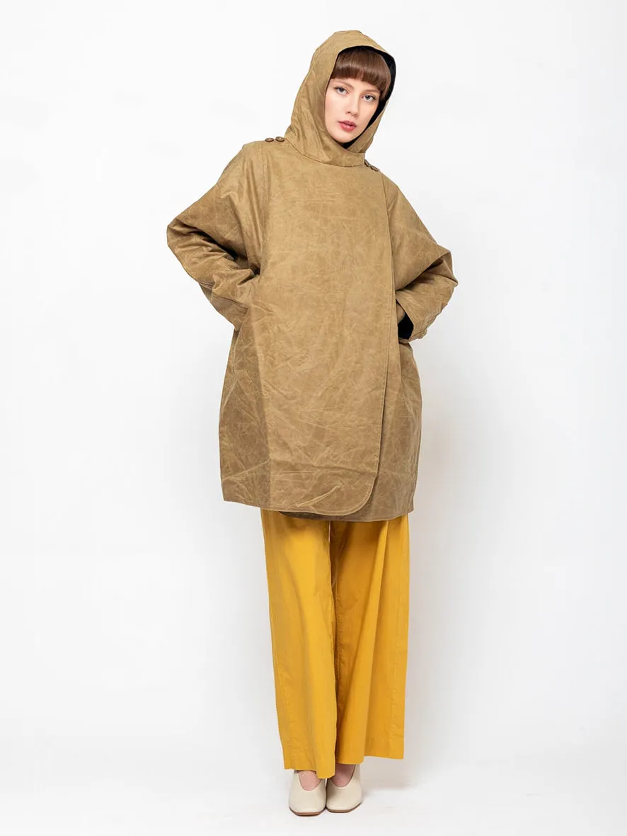 Waxed Batwing Coat - Sand