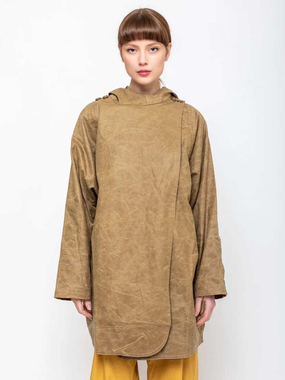 Waxed Batwing Coat - Sand