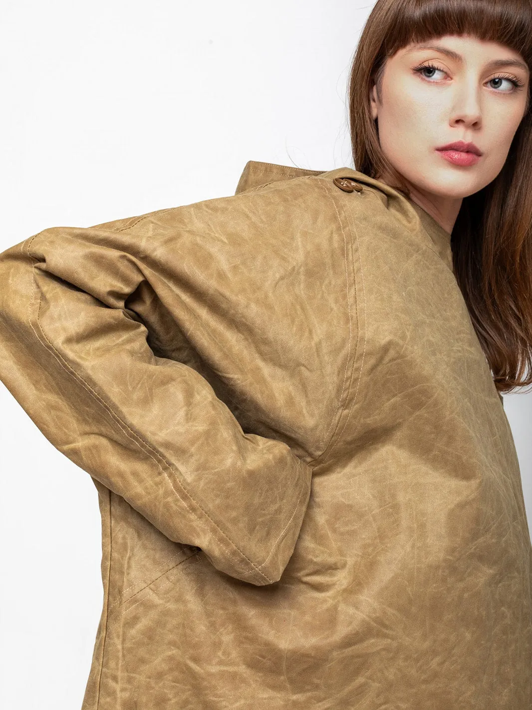 Waxed Batwing Coat - Sand