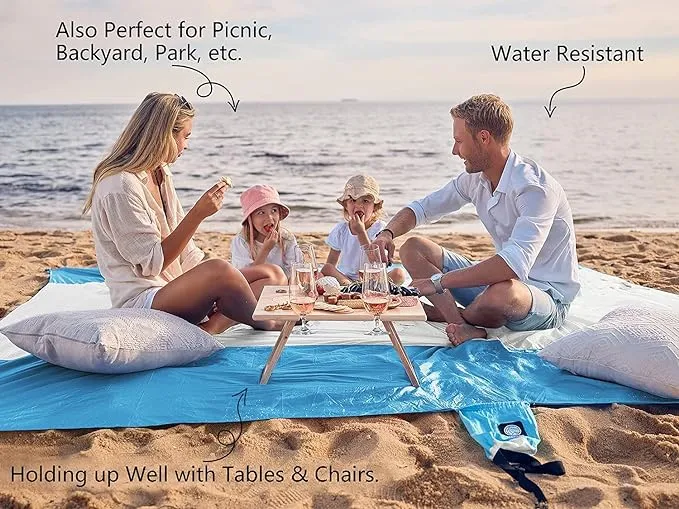 WEKAPO Beach Blanket Sandproof, Extra Large Beach Mat, Big & Compact Sand Free Mat Quick Drying, Lightweight & Durable with 6 Stakes & 4 Corner Pockets
