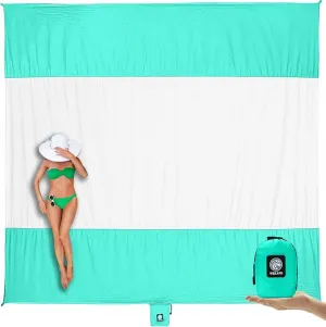 WEKAPO Beach Blanket Sandproof, Extra Large Beach Mat, Big & Compact Sand Free Mat Quick Drying, Lightweight & Durable with 6 Stakes & 4 Corner Pockets