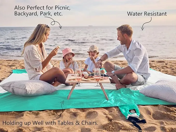 WEKAPO Beach Blanket Sandproof, Extra Large Beach Mat, Big & Compact Sand Free Mat Quick Drying, Lightweight & Durable with 6 Stakes & 4 Corner Pockets