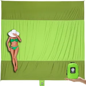WEKAPO Beach Blanket Sandproof, Extra Large Beach Mat, Big & Compact Sand Free Mat Quick Drying, Lightweight & Durable with 6 Stakes & 4 Corner Pockets
