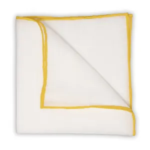 White Linen Pocket Square with Yellow Trim