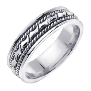 White or White/Yellow 18k gold Hand Braided Ring Band 6mm