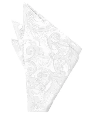 White Paisley Silk Pocket Square