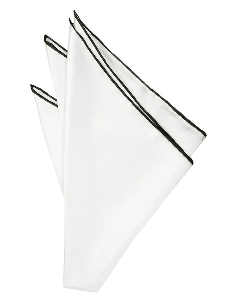 White Silk with Black Hand Rolled Trim Pocket Square