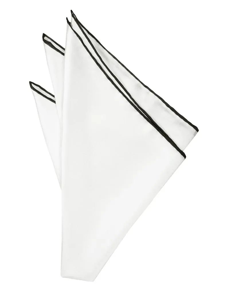White Silk with Black Hand Rolled Trim Pocket Square
