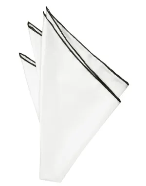 White Silk with Black Hand Rolled Trim Pocket Square