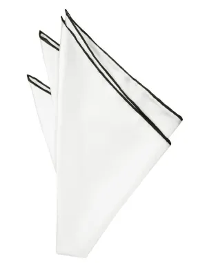 White Silk with Black Hand Rolled Trim Pocket Square