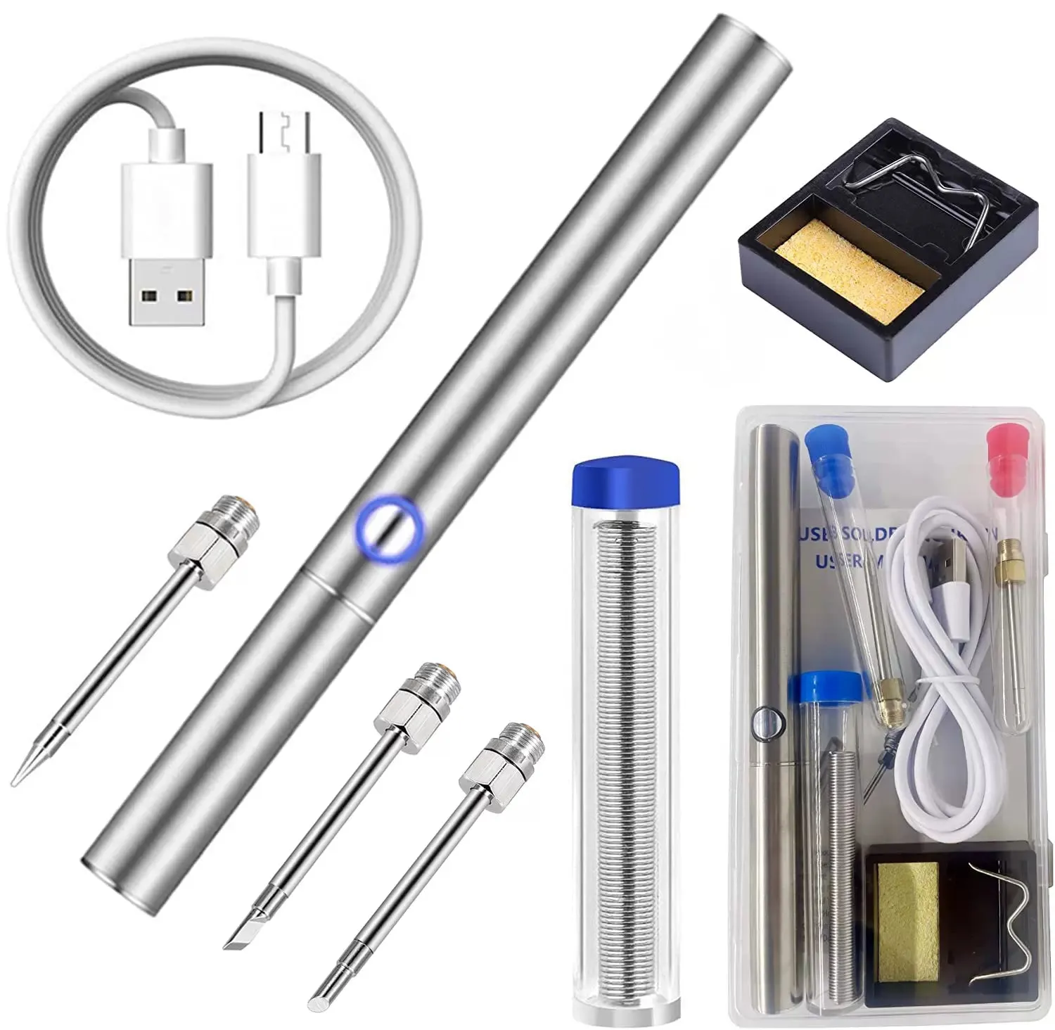 Wireless Charging Welding Pen Kit with 3 Soldering Iron Tips and Tin Wire