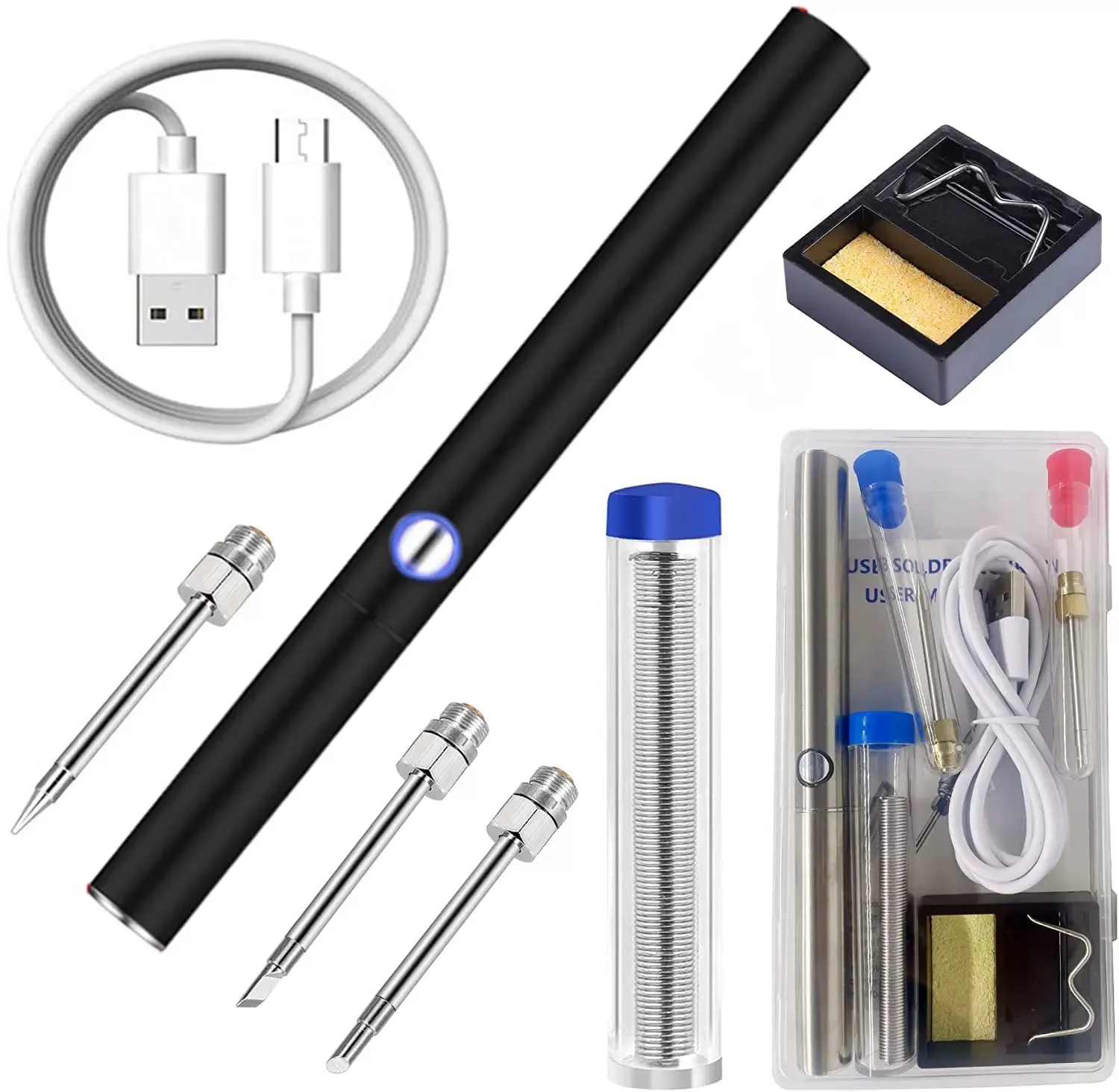 Wireless Charging Welding Pen Kit with 3 Soldering Iron Tips and Tin Wire