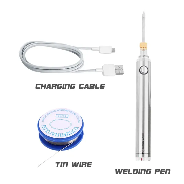 Wireless Charging Welding Pen Kit with 3 Soldering Iron Tips and Tin Wire