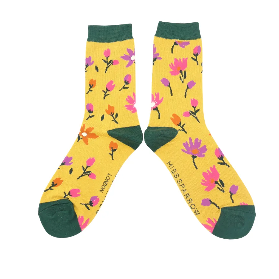 Womens Ditsy Floral Socks - Lime