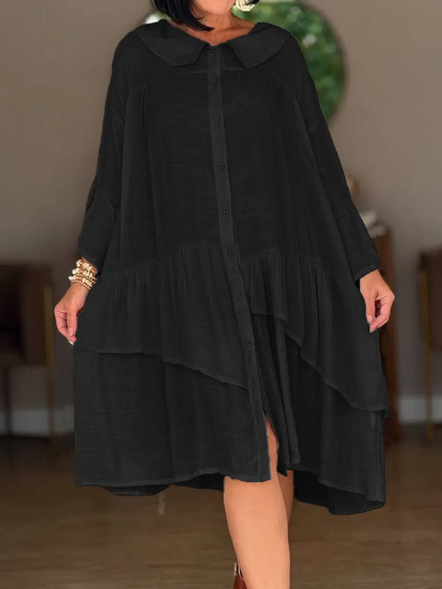 Women's Peter Pan Collar Cotton and Linen Dress
