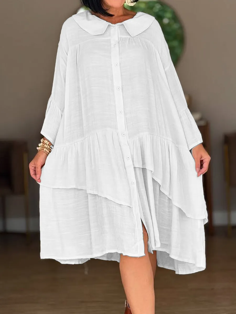 Women's Peter Pan Collar Cotton and Linen Dress