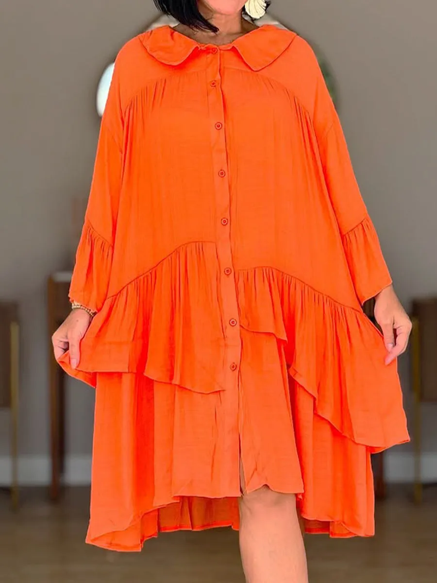 Women's Peter Pan Collar Cotton and Linen Dress