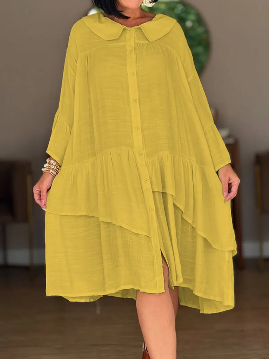 Women's Peter Pan Collar Cotton and Linen Dress