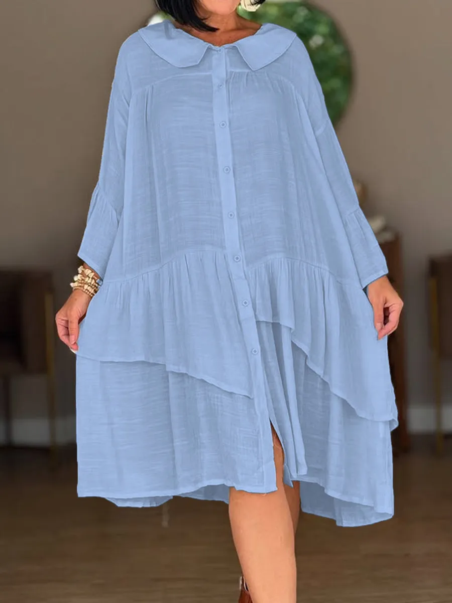 Women's Peter Pan Collar Cotton and Linen Dress