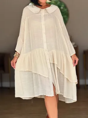 Women's Peter Pan Collar Cotton and Linen Dress