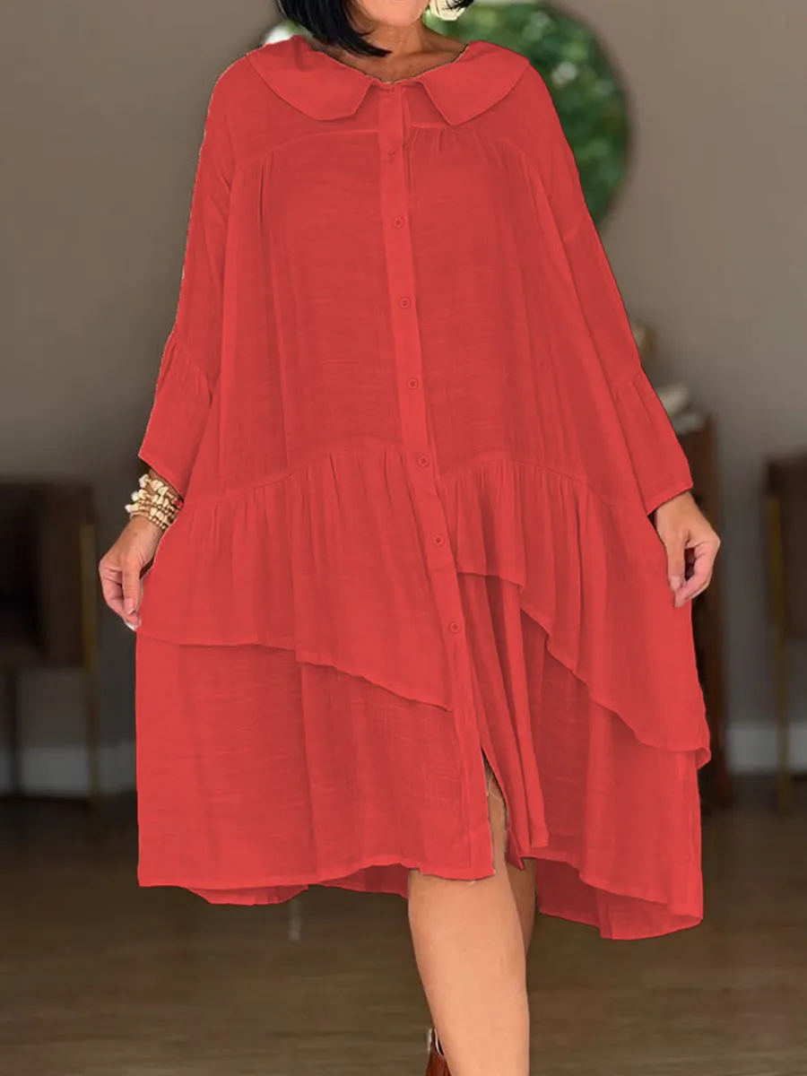 Women's Peter Pan Collar Cotton and Linen Dress