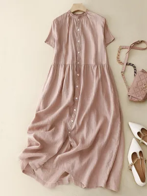 Women's Short-sleeved Cotton and linen Dress （Convertible Dress With Front And Back Option）