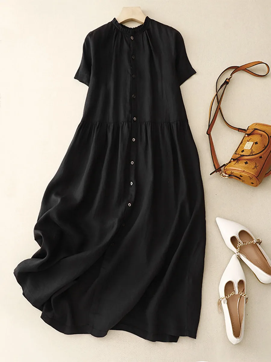Women's Short-sleeved Cotton and linen Dress （Convertible Dress With Front And Back Option）