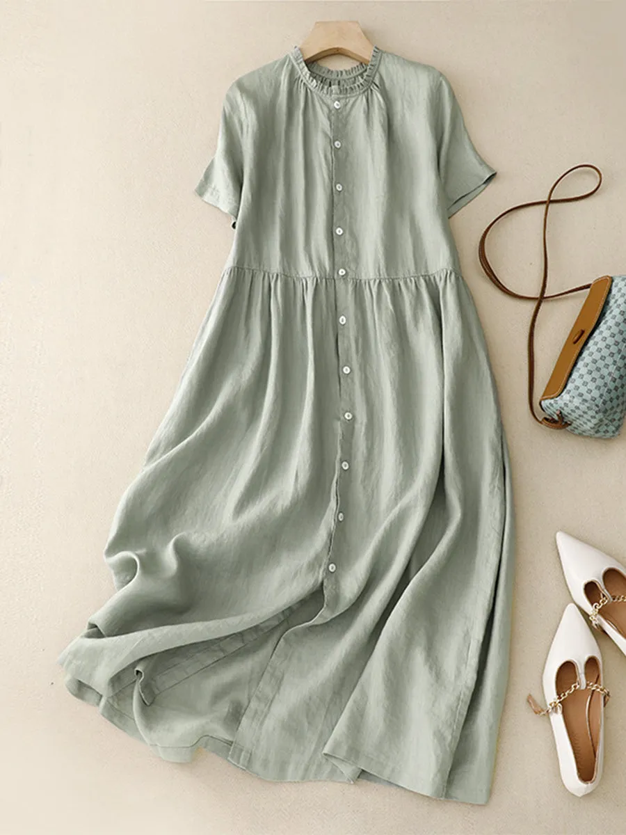 Women's Short-sleeved Cotton and linen Dress （Convertible Dress With Front And Back Option）